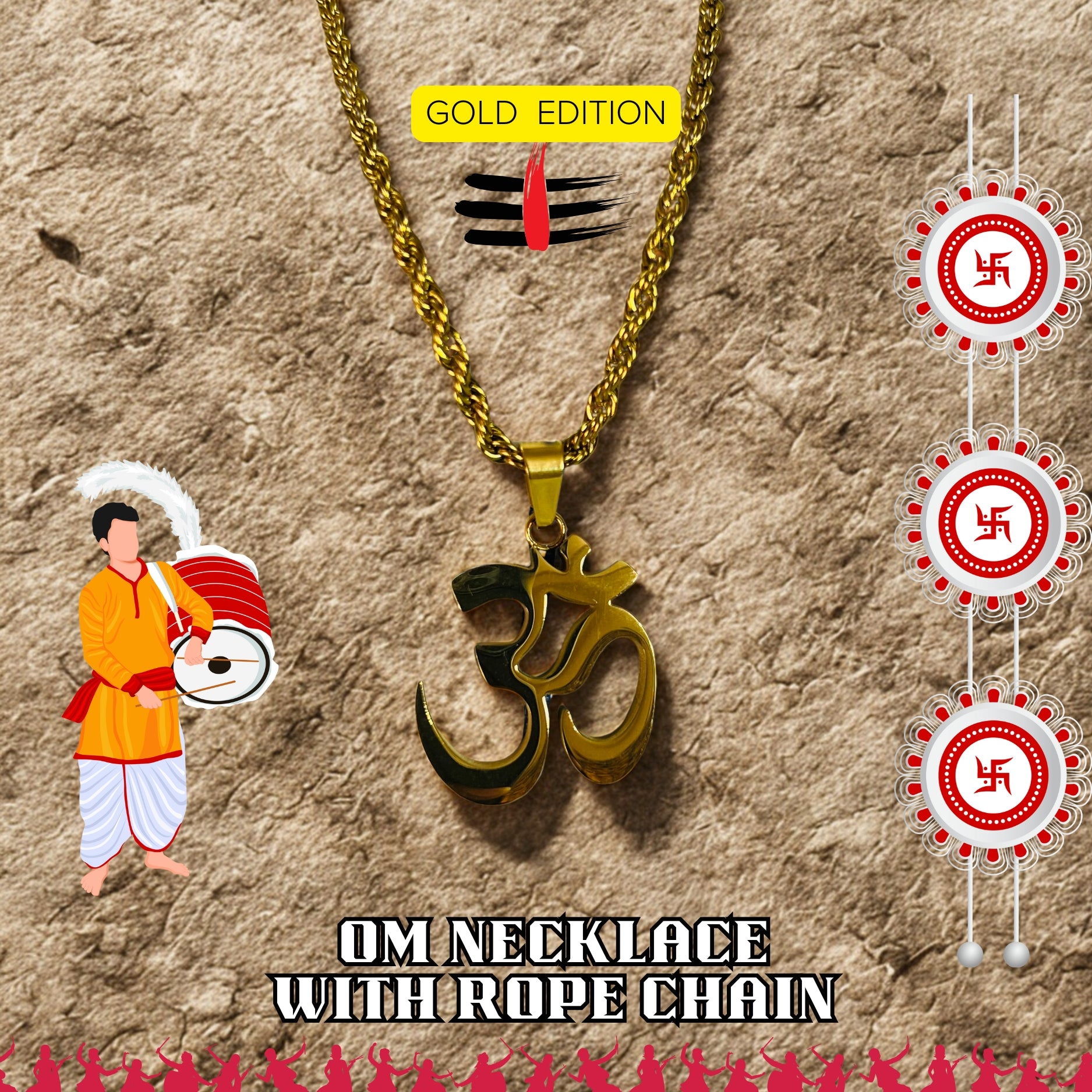 OM NECKLACE WITH ROPE CHAIN