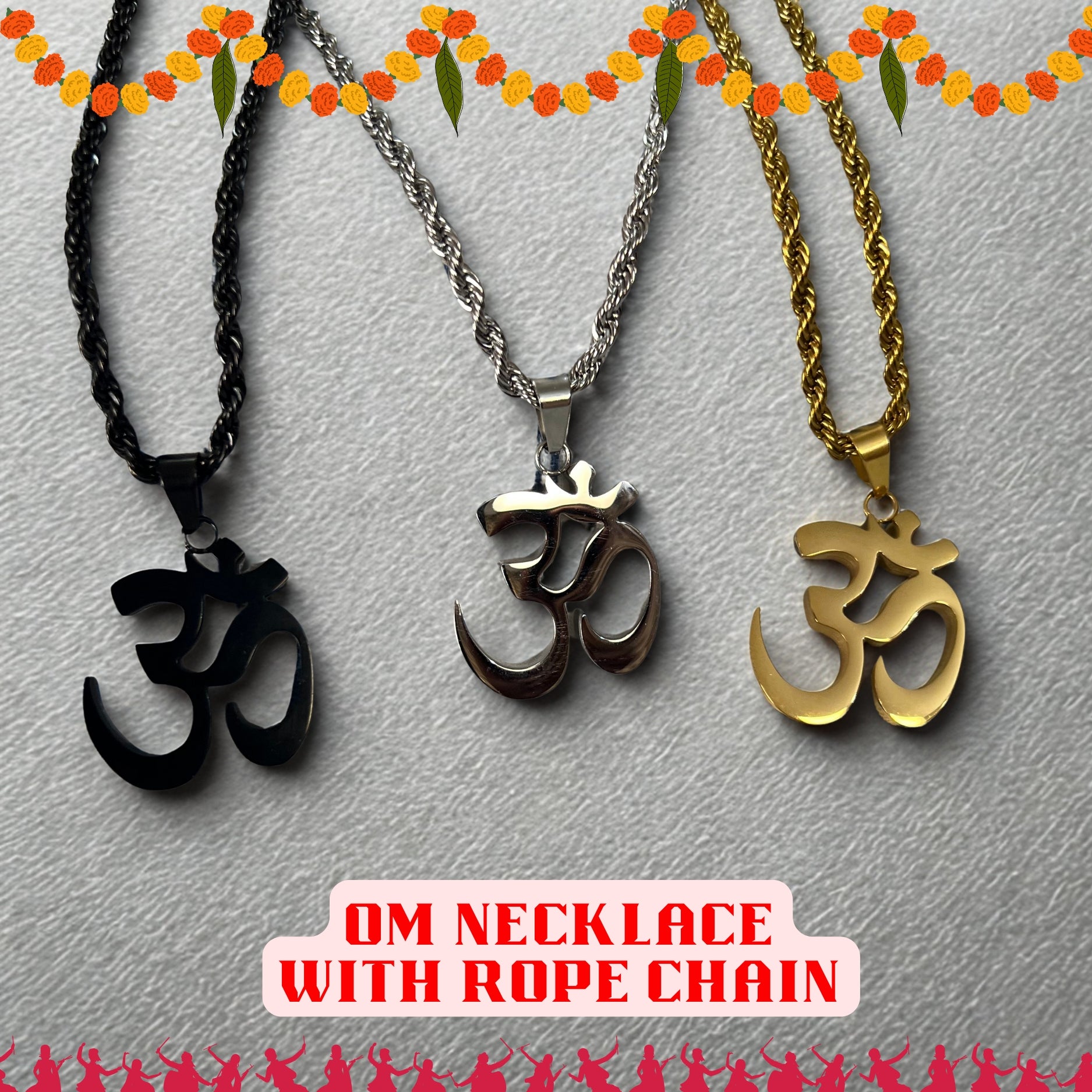 OM NECKLACE WITH ROPE CHAIN
