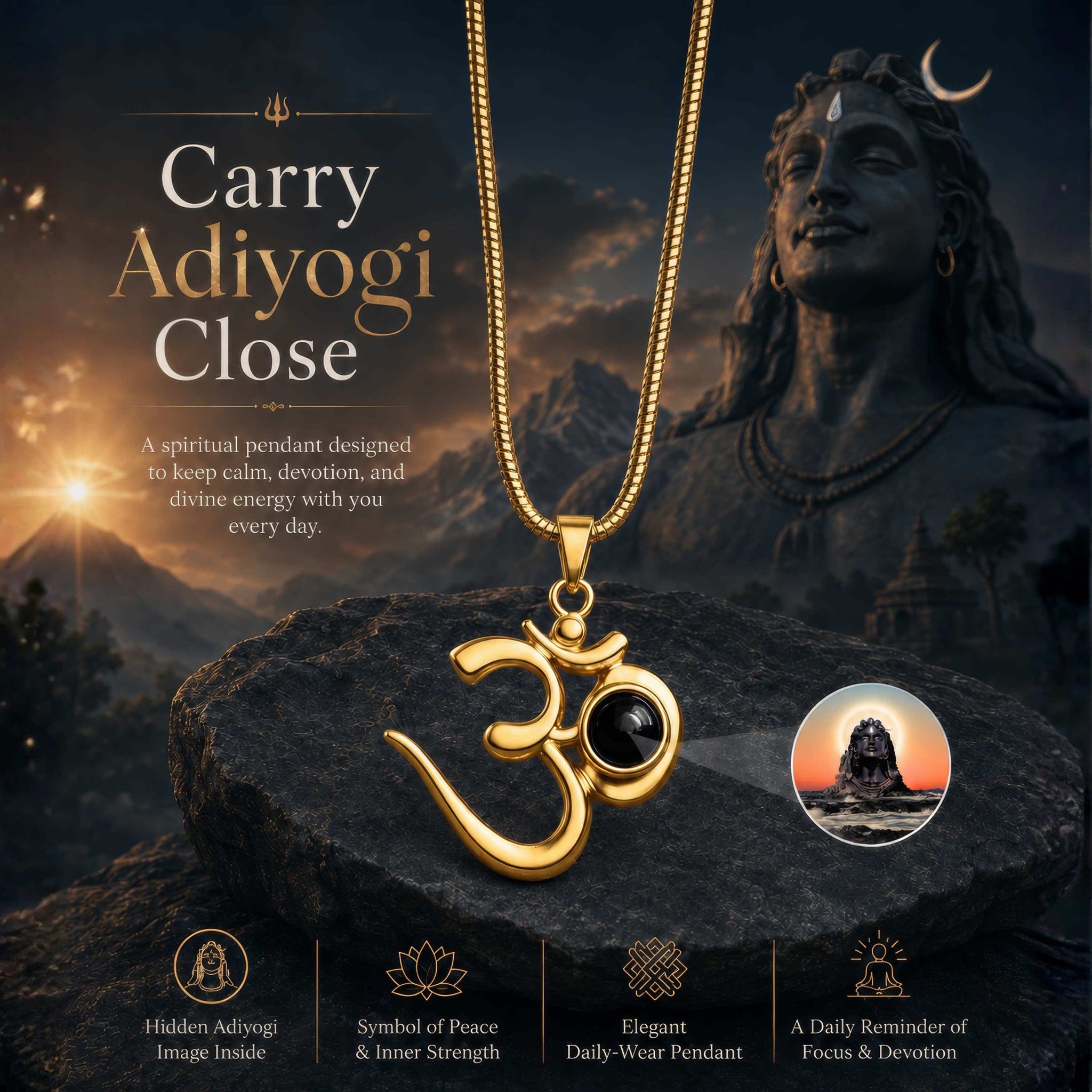 Projection Locket Adiyogi Mahadev(GOLD)