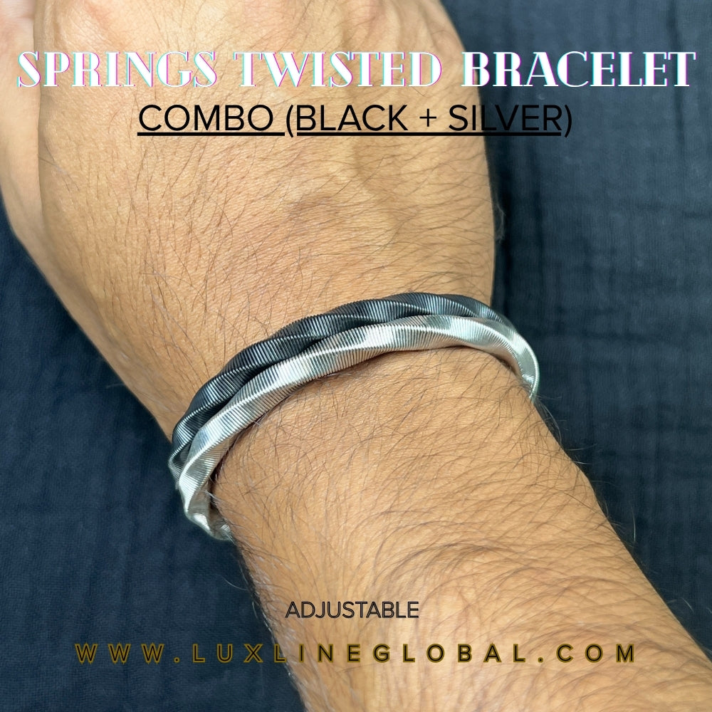 Springs Twisted Bracelet Combo (BLACK + SILVER)