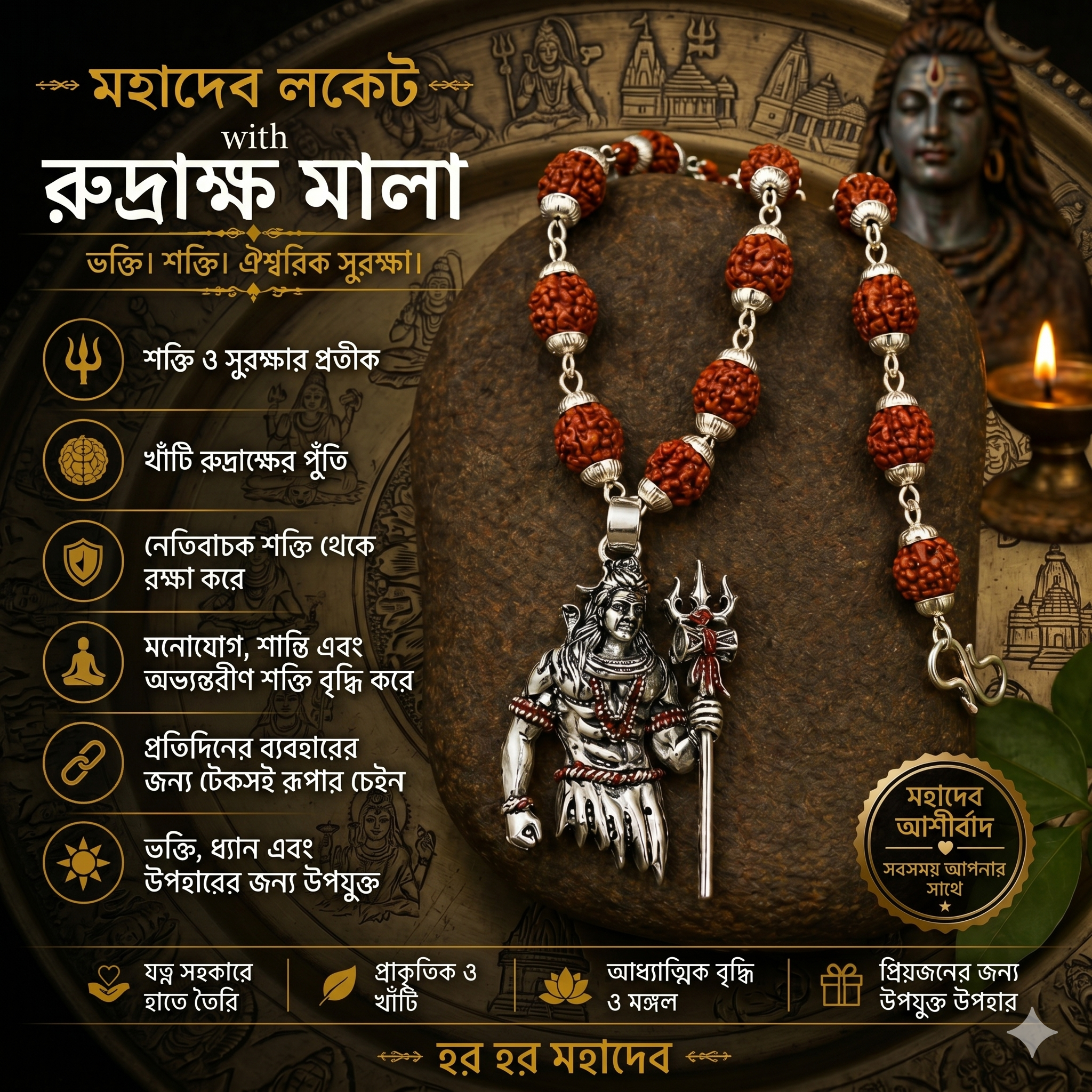 শিব পেন্ডেন্ট এবং রুদ্রাক্ষ মালা