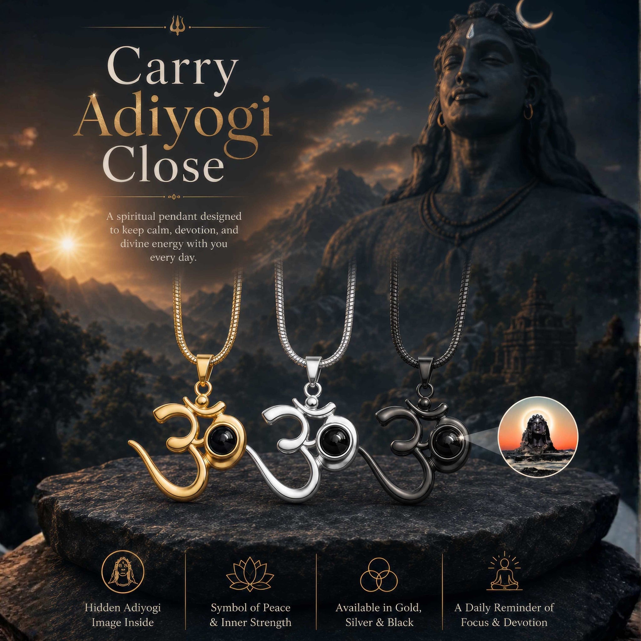 Projection Locket Adiyogi Mahadev(BLACK)