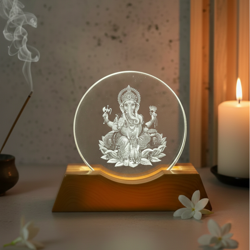 গণেশ ঠাকুর  3D Round lamp-(18)